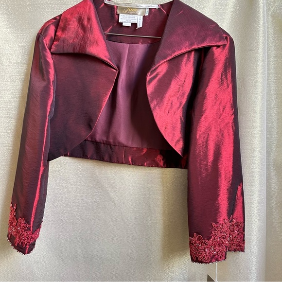 Burgundy Bolero Dress jacket in Jade Taffeta size 12 - Picture 3 of 16